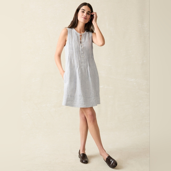 Faherty- Isha Linen Mini Dress Blue Mini Stripe SzM - Picture 12 of 12